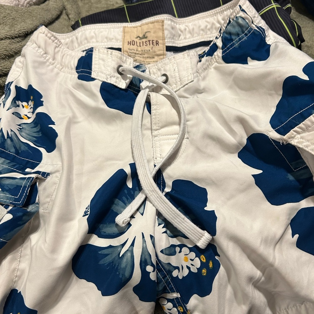 Hollister White and Blue Swim Shorts